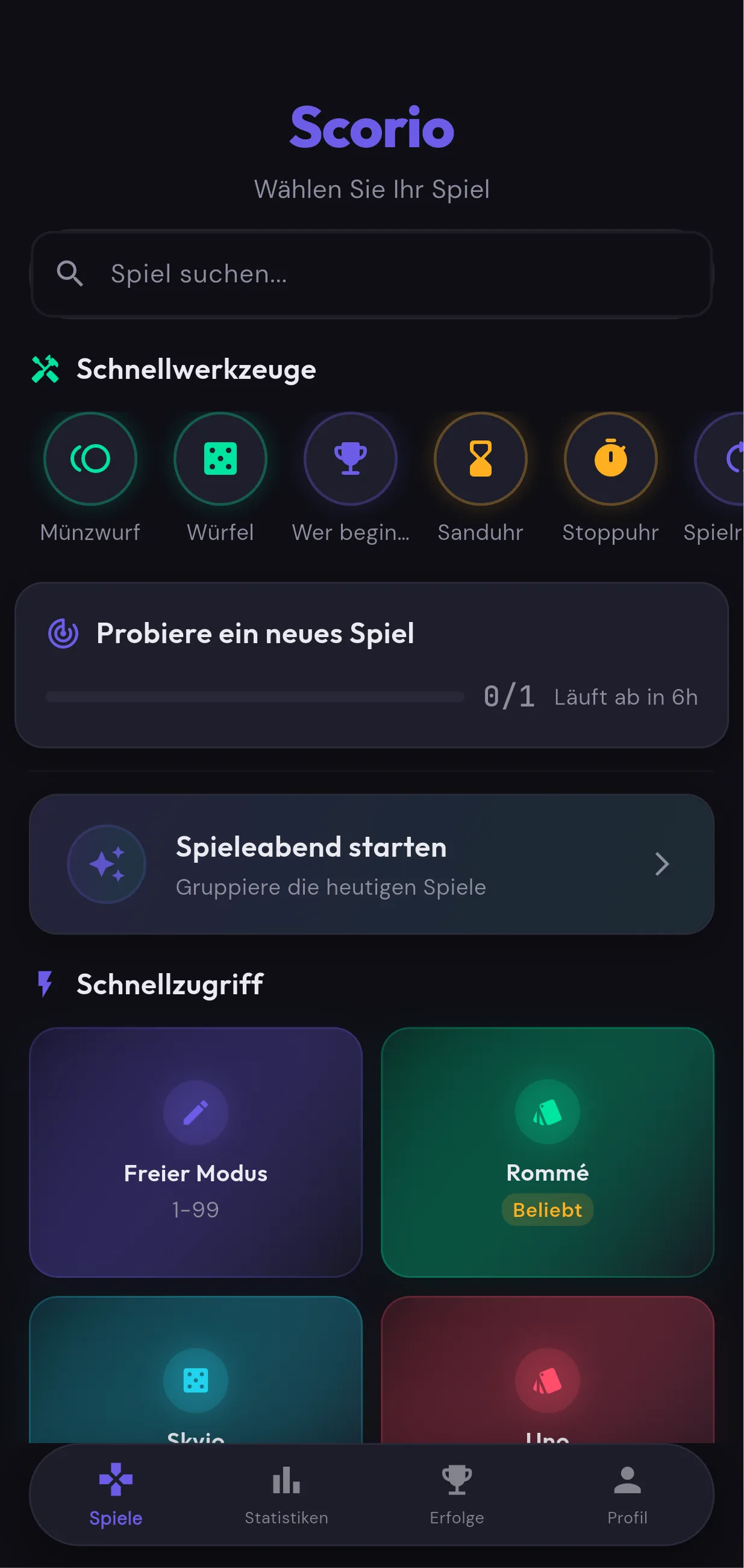 Screenshot der Scorio-App mit dem Punktezähler in Aktion