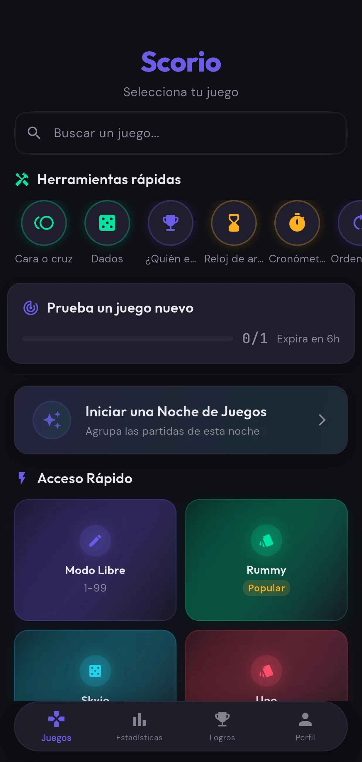 Captura de pantalla de la app Scorio mostrando el contador de puntos en acción