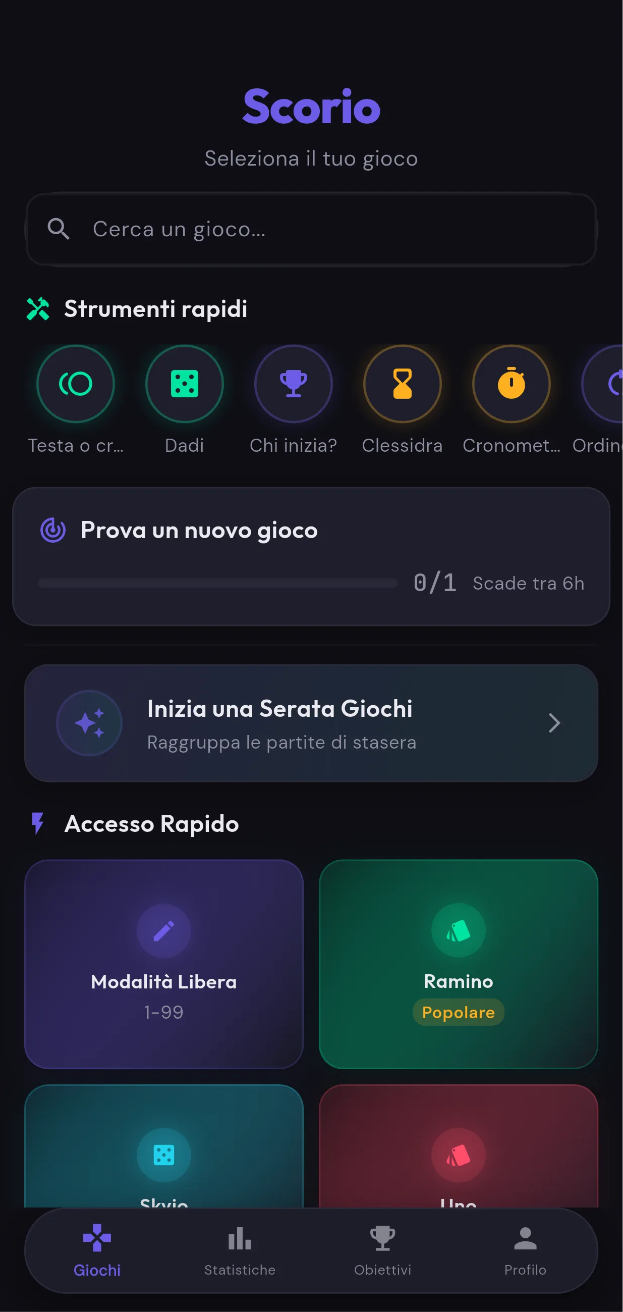 Screenshot dell'app Scorio che mostra il contatore punti in azione
