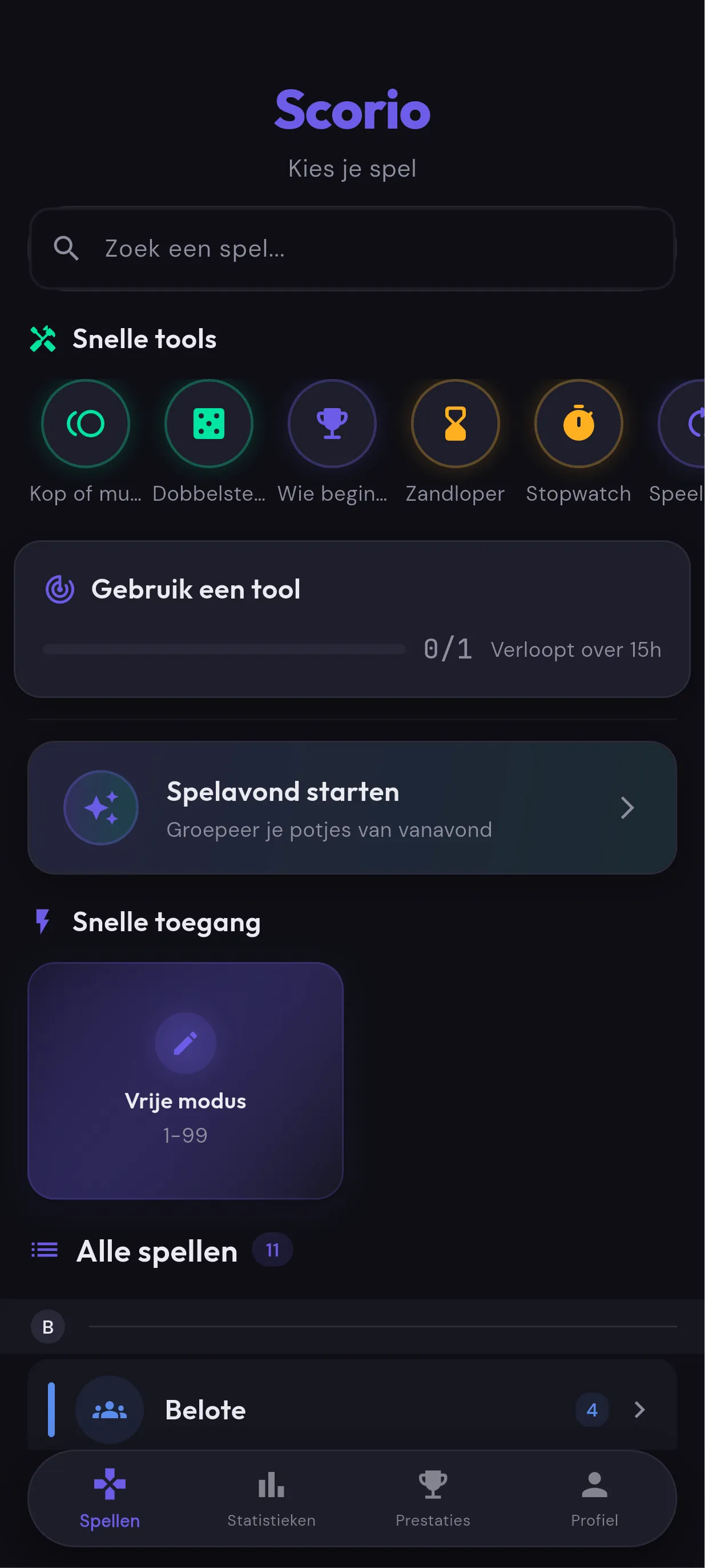 Schermafbeelding van de Scorio-app met de puntenteller in actie