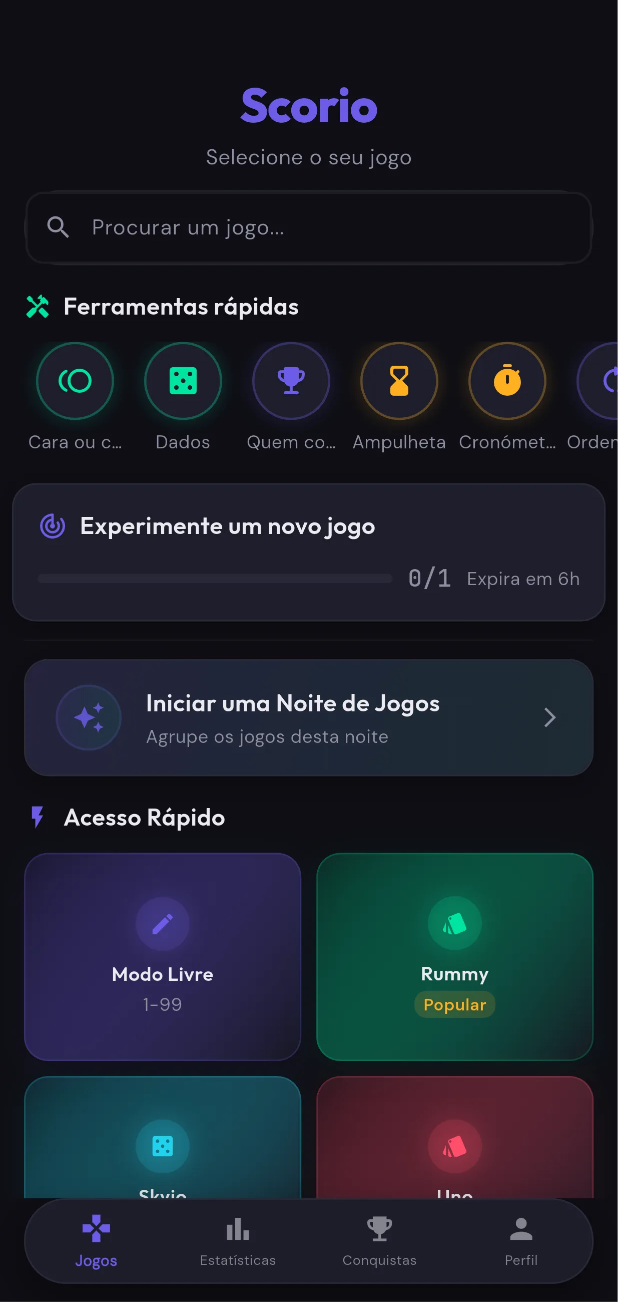 Captura de ecrã da aplicação Scorio a mostrar o contador de pontos em ação