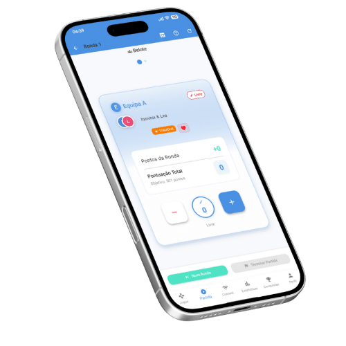 Mockup do árbitro de contrato para Belote no aplicativo de contagem de pontos Scorio.