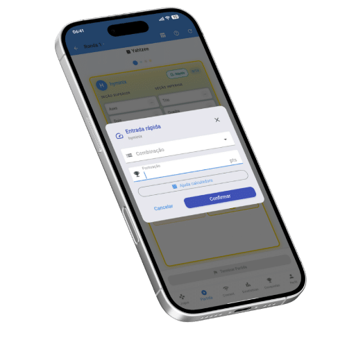 Captura de tela da folha de pontuação inteligente para Yam's (Yahtzee) no aplicativo Scorio.