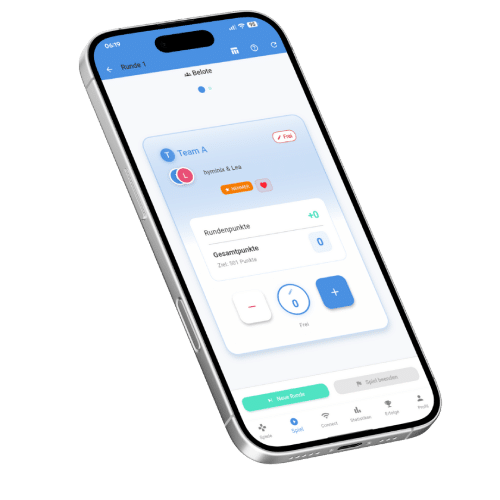Mockup des Vertrags-Schiedsrichters für Belote in der Scorio-Punktezähler-App.