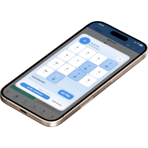 Mockup des Punkterechners für Rommé in der Scorio-Punkte-App.