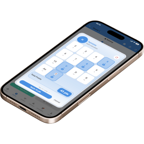 Mockup of the point calculator for Rummy on the Scorio score app.