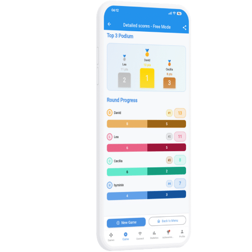 Screen of the statistics and game history on the Scorio app.