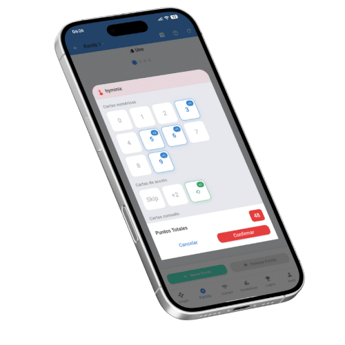 Captura de pantalla del calculador "Tally Rápido" para Uno en la aplicación de puntuación Scorio.