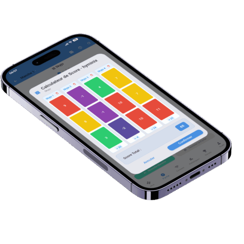 Capture d'écran de la grille de score visuelle pour le Skyjo sur l'application Scorio.