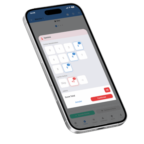 Capture d'écran du calculateur "Tally Rapide" pour le Uno sur l'application de score Scorio.
