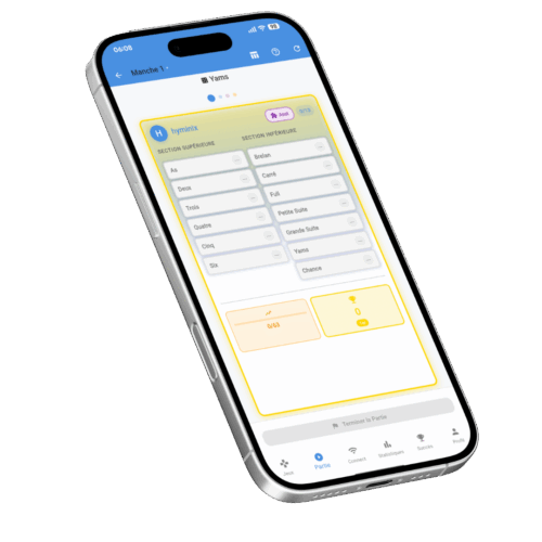 Capture d'écran de la feuille de score intelligente pour le Yam's (Yahtzee) sur l'application Scorio.